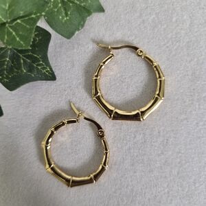 Gold Stainless Steel Bamboo Small Hoop Earrings